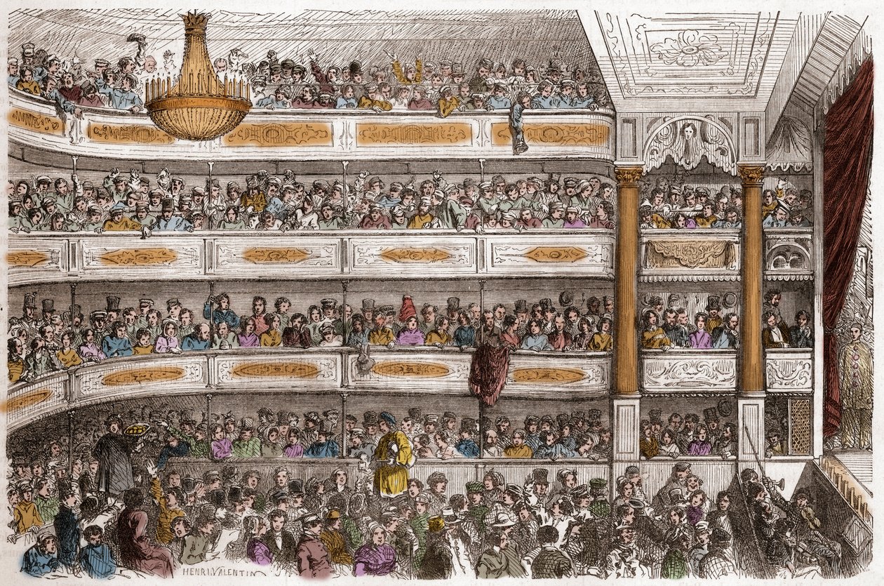 El auditorio del Teatro des Funambules en París en el siglo XIX - Teatro des Funambules, boulevard du Temple en París, en el siglo XIX - Grabado de Henri Valentin (1822-1886) en "Tableau-de-Paris" de Edmond Texier 1852 de Henry Augustin Valentin