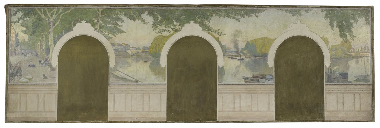 Boceto para el Ayuntamiento de Asnières: El Sena en el puente de Clichy de Henry Bouvet