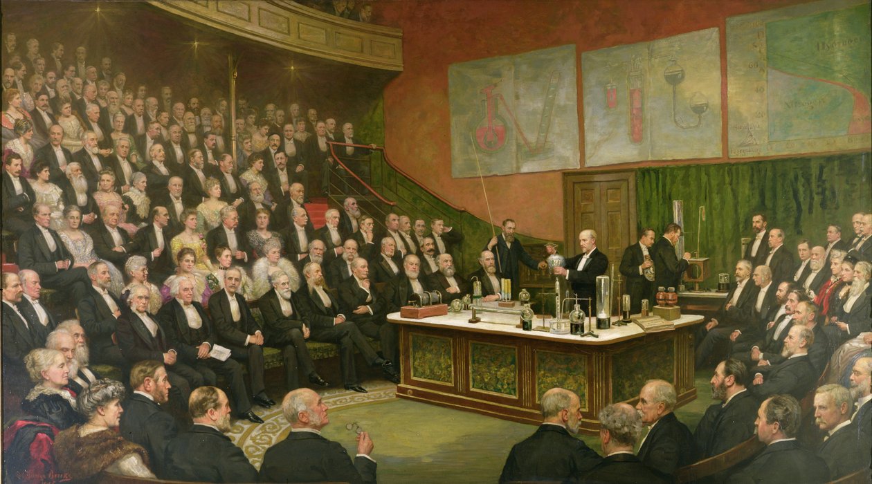 Una charla vespertina de viernes en la Royal Institution; Sir James Dewar sobre el hidrógeno líquido, 1904 de Henry Brooks