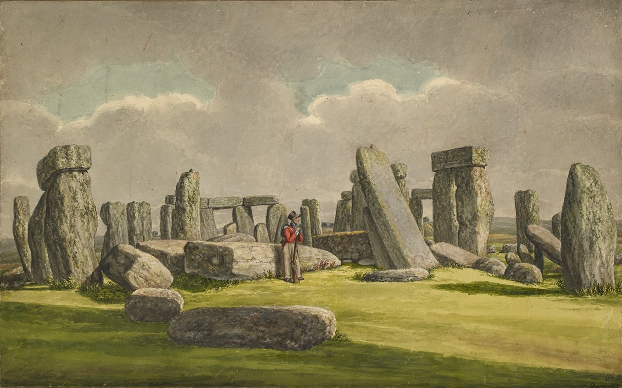 Stonehenge desde el S.O., mostrando ruinas con soldado, 1824-1839 de Henry Browne