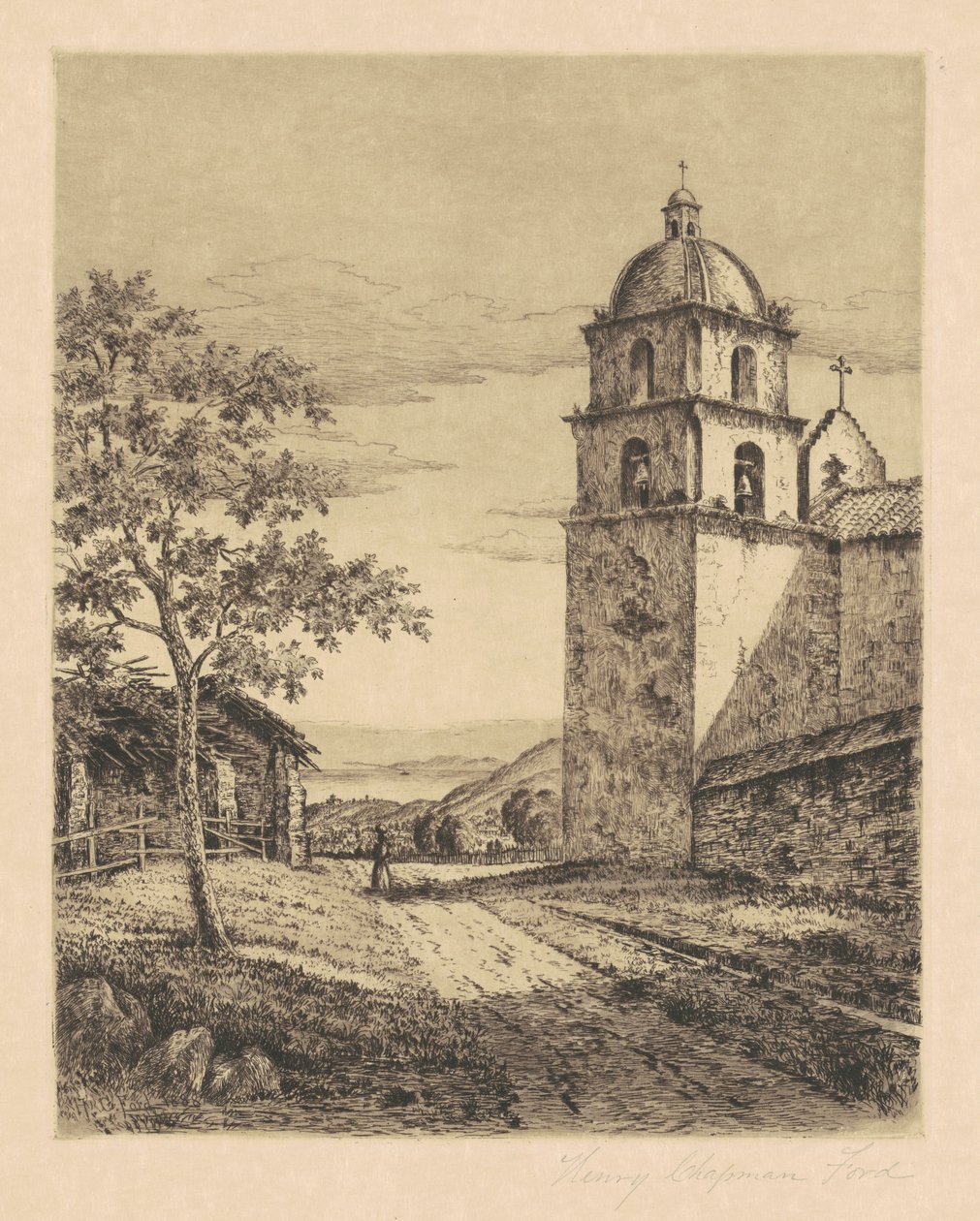 Misión Santa Bárbara, mirando al sur, 1888 de Henry Chapman Ford