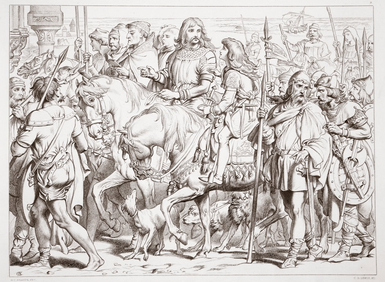 Cómo Hereward entra en la fortaleza consagrada de St. Bertin, ilustración de Hereward the Great de Charles Kingsley, pub. 1870 de Henry Courtney Selous