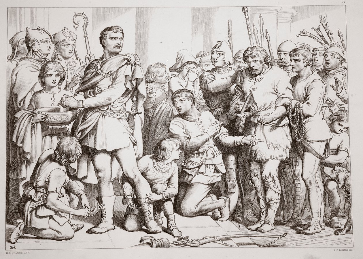 Cómo Hereward jugó al alfarero y engañó al rey, ilustración de Hereward el Grande por Charles Kingsley, pub. 1870 de Henry Courtney Selous