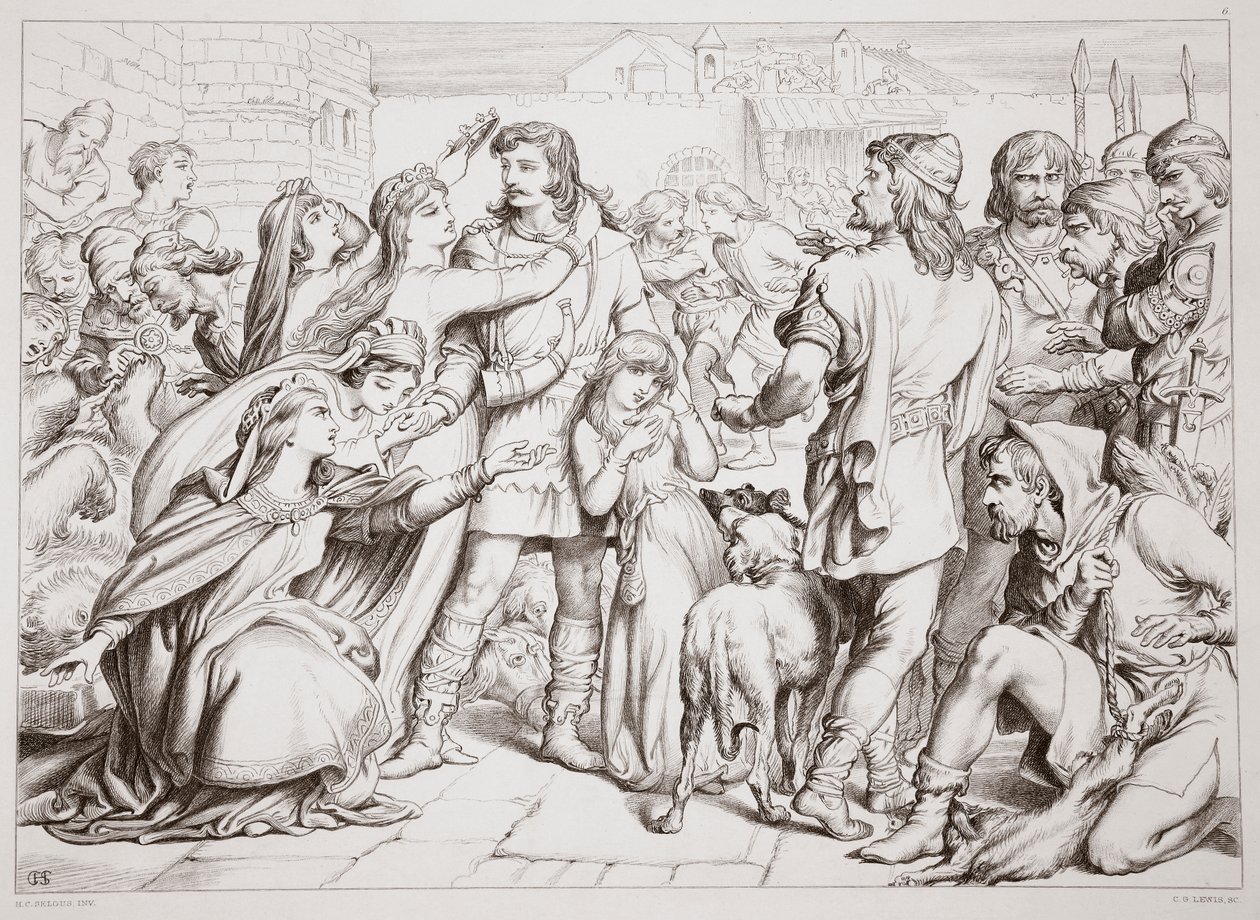 Cómo Hereward mató al oso, ilustración de Hereward the Great por Charles Kingsley de Henry Courtney Selous