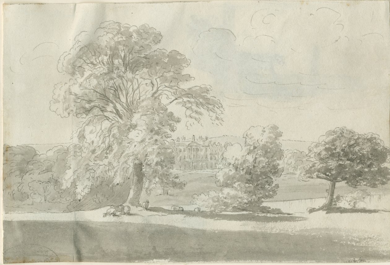 Shenstone - Little Aston Hall: dibujo a pluma y lavado, nd [1788-1855] de Henry Curzon Allport