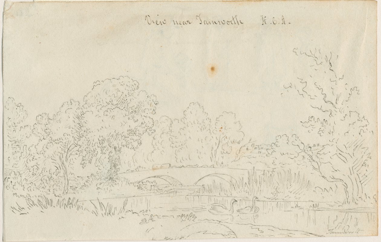 Tamworth - Puente: dibujo a pluma de Henry Curzon Allport