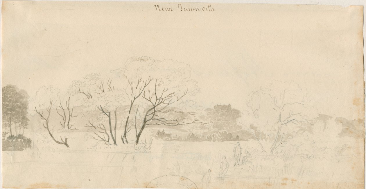 Tamworth - Vista Distante: dibujo a lápiz, nd [1788-1855] de Henry Curzon Allport