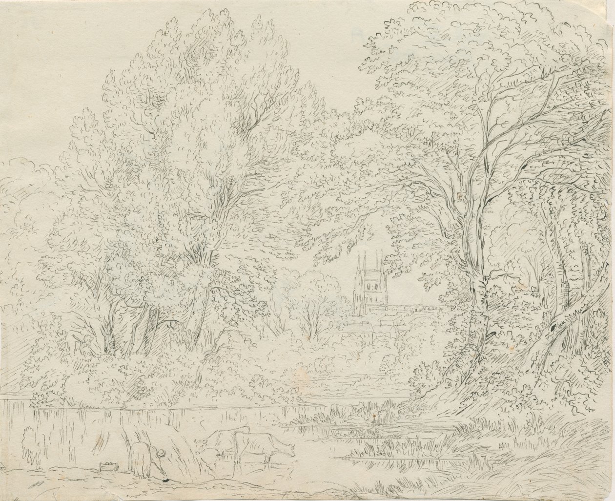 Tamworth - Vista rural: dibujo a pluma y tinta, nd [1788-1855] de Henry Curzon Allport