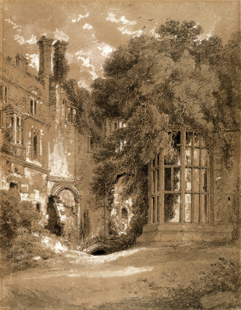 Castillo de Kenilworth (tiza negra con aguada gris realzada con blanco sobre papel marrón) de Henry Edridge