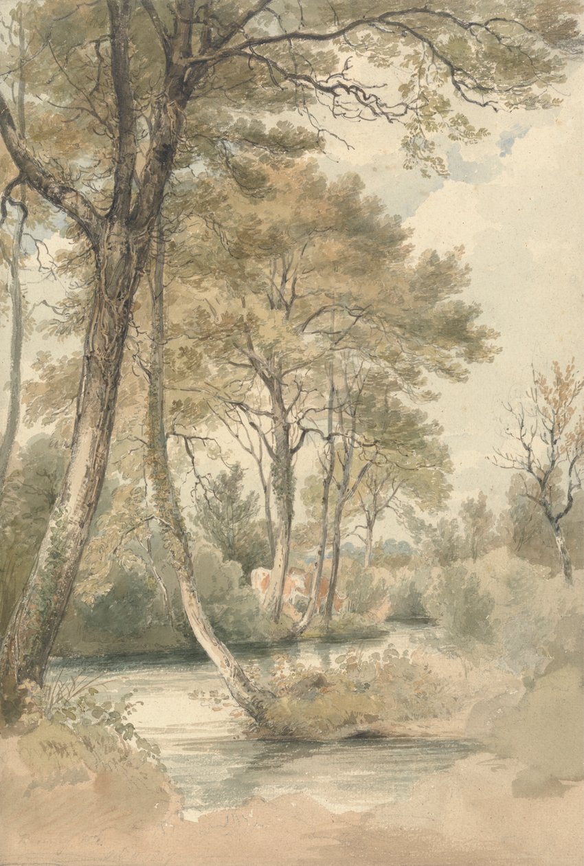 Arroyo con árboles y ganado cerca de Bromley Hill, Kent de Henry Edridge