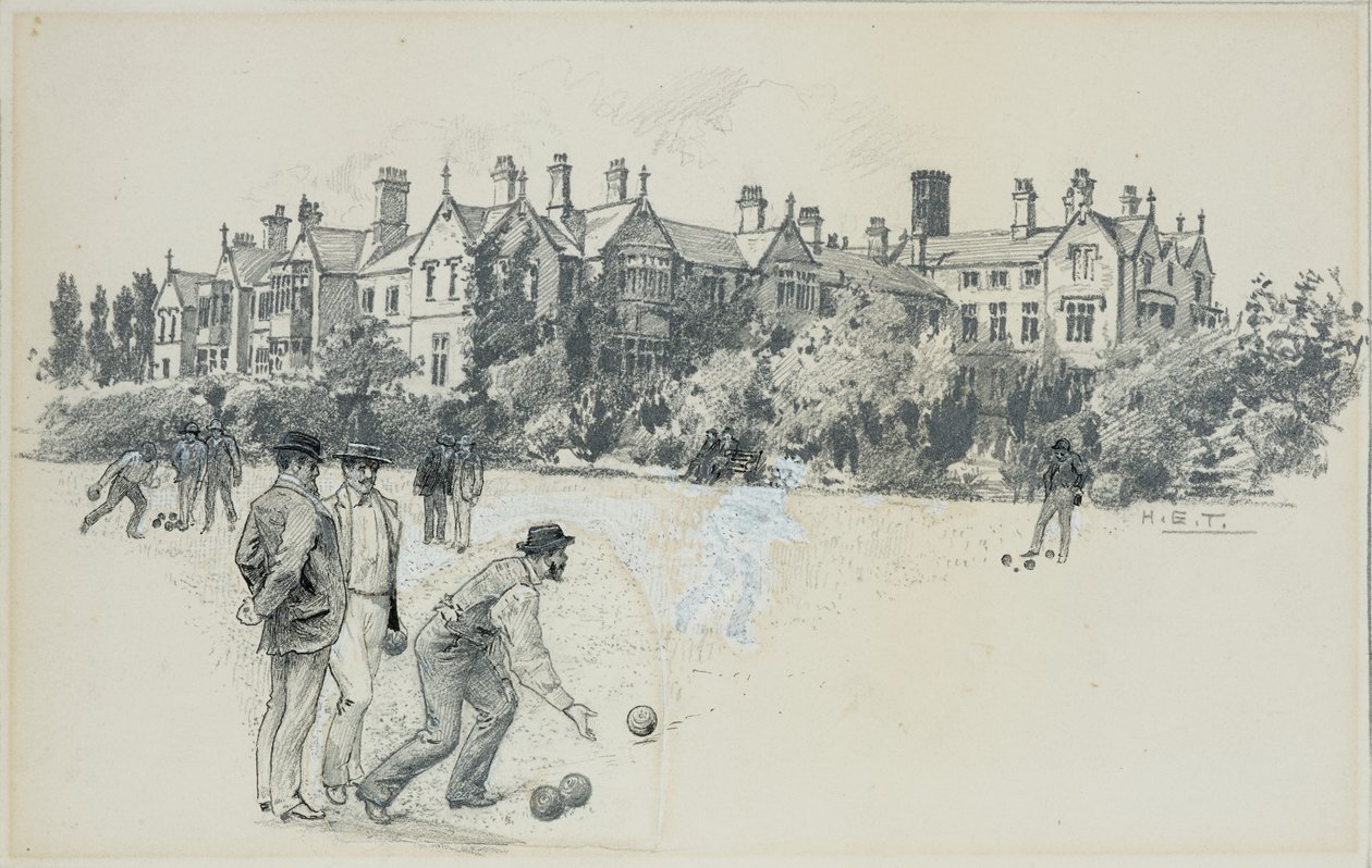 Asilo de Cheadle desde el Bowling Green de Henry Edward Tidmarsh