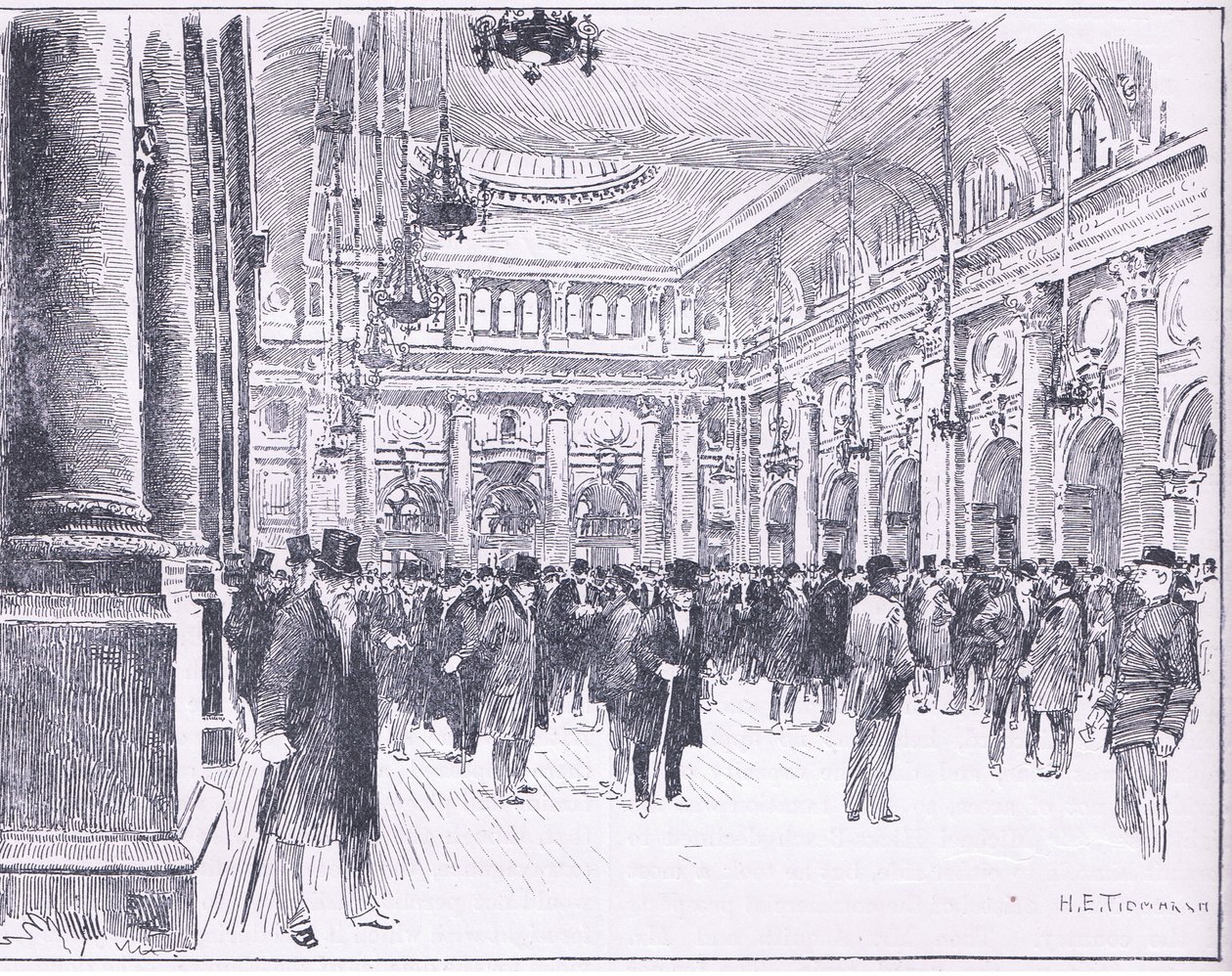 Dentro de la Bolsa Real en Manchester, ilustración de la Historia de Inglaterra de Cassell, 1900s de Henry Edward Tidmarsh