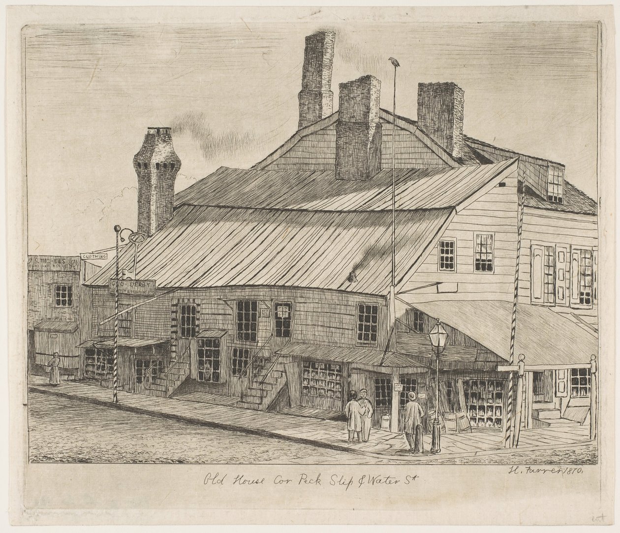 Casa Antigua, Esquina de Peck Slip y Water Street de Escenas del Viejo Nueva York, 1870 de Henry Farrer