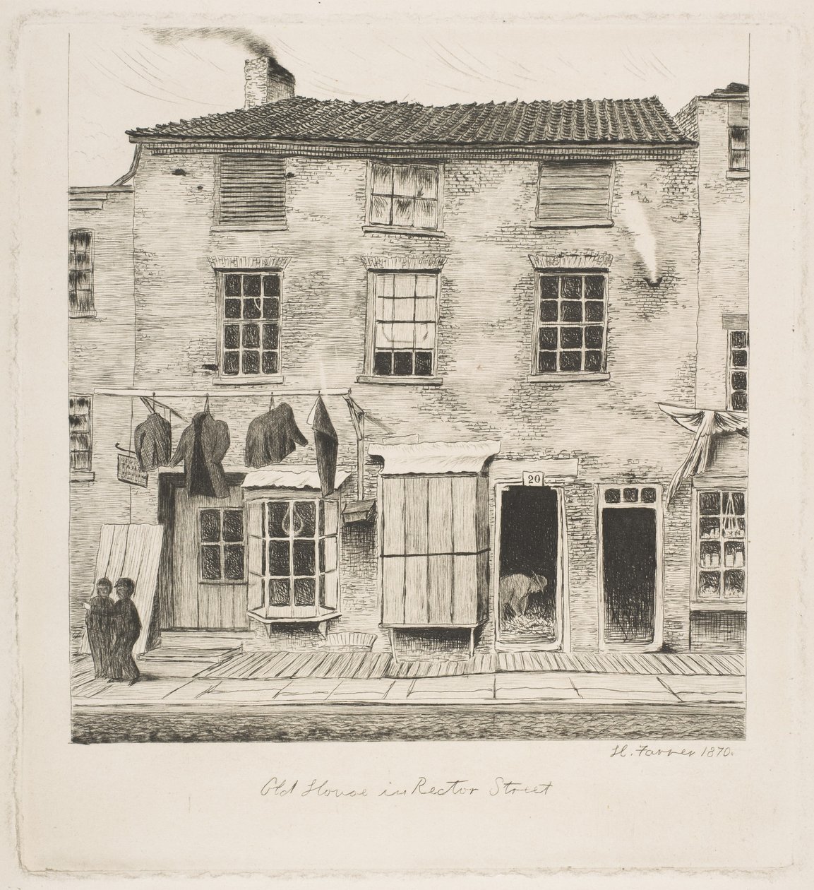 Casa antigua en Rector Street, de «Escenas del antiguo Nueva York» de Henry Farrer