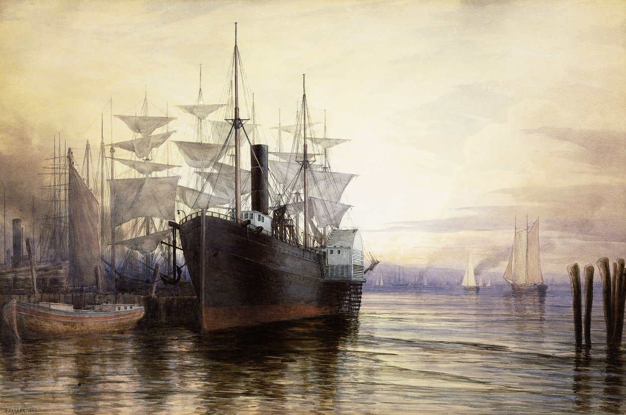 Atardecer, Puerto de Nueva York, 1880 de Henry Farrer