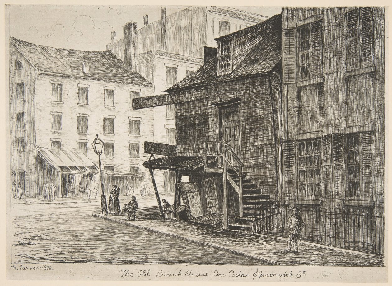 La vieja casa de la playa, esquina de las calles Cedar y Greenwich de Escenas del viejo Nueva York, 1874 de Henry Farrer