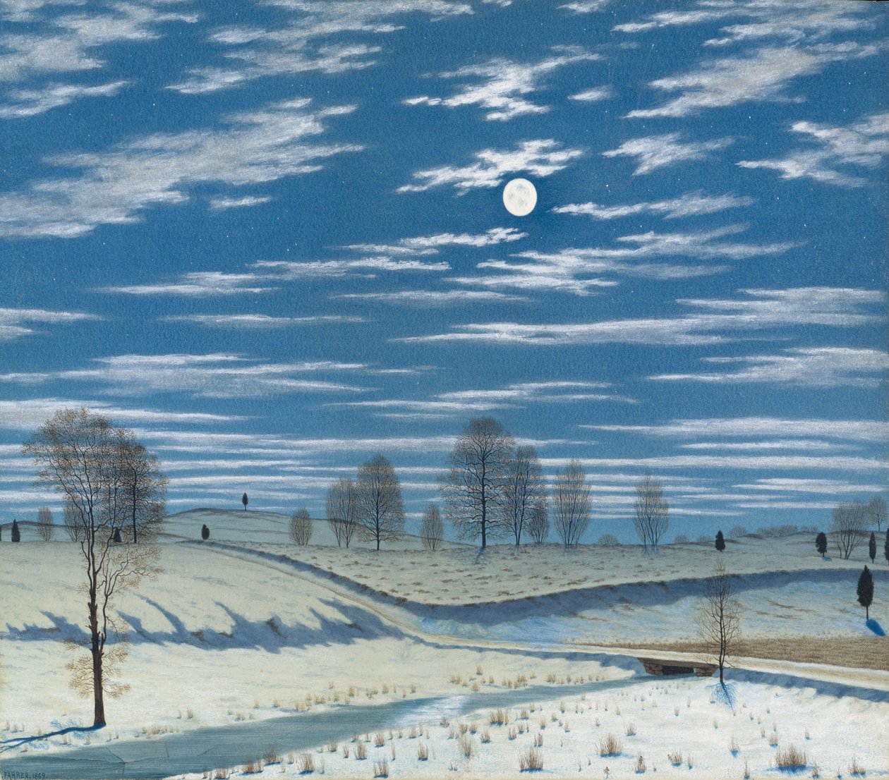 Escena de invierno a la luz de la luna, 1869 de Henry Farrer