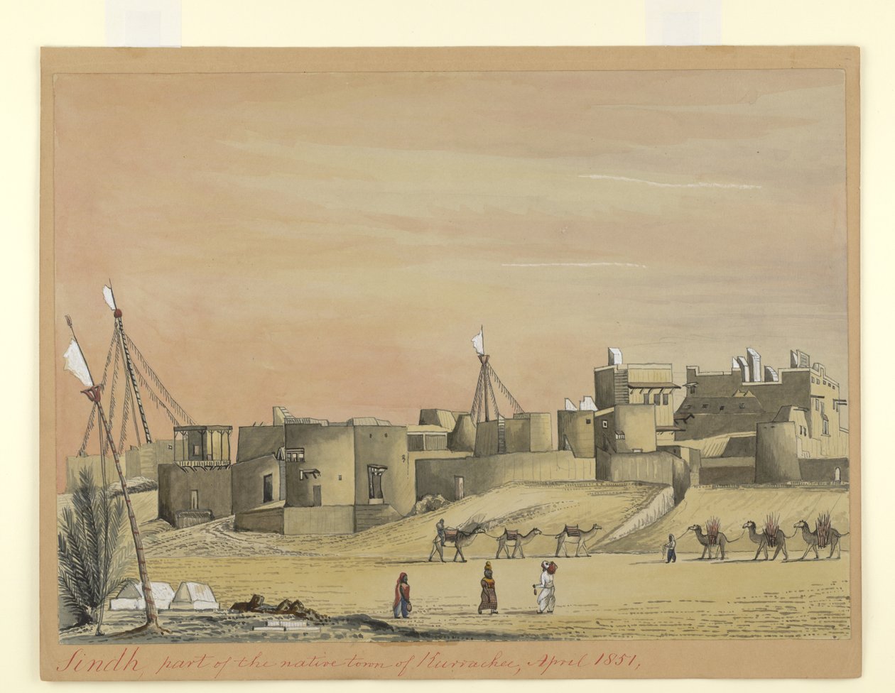 Parte del Pueblo Nativo de Kurachee (Karachi), abril de 1851 (acuarela sobre papel) de Henry Francis Ainslie