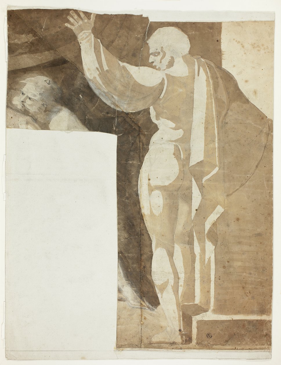 Figura masculina con el brazo izquierdo levantado vista desde atrás, y fragmento de anciano de Johann Heinrich Füssli