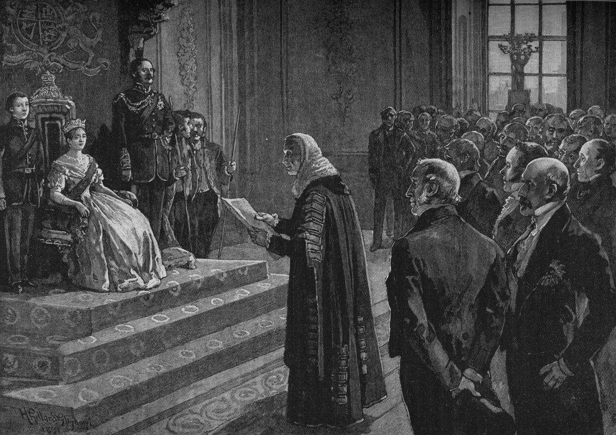 Pares y Comunes Presentando Dirección Patriótica a la Reina en la Víspera de la Guerra de Crimea, 1891 de Henry Gillard Glindoni