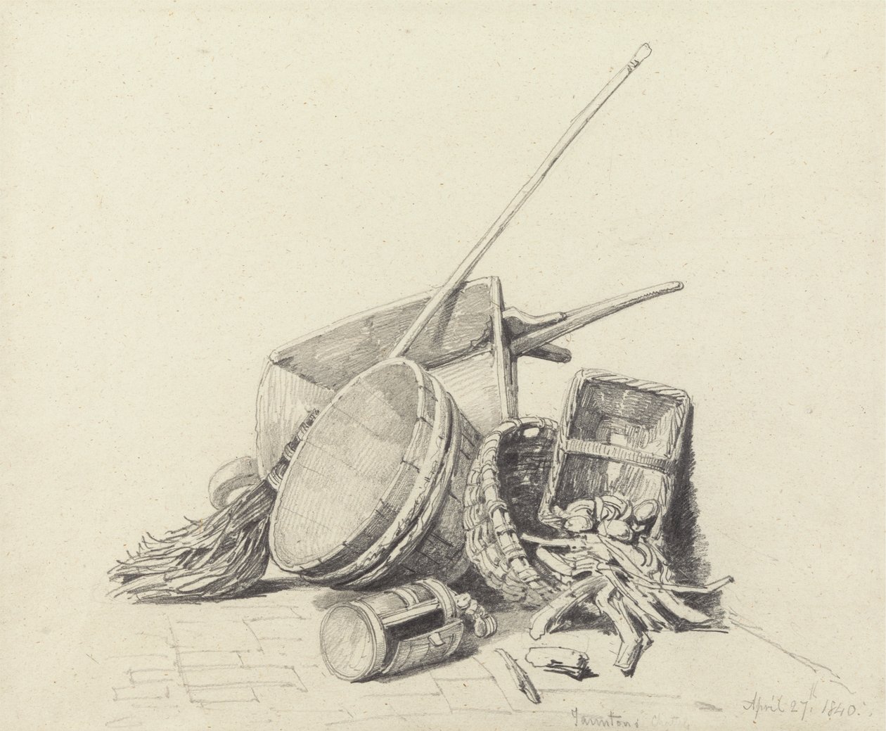 Naturaleza muerta con carretilla y cestas, 27 de abril de 1840 de Henry Harris Lines