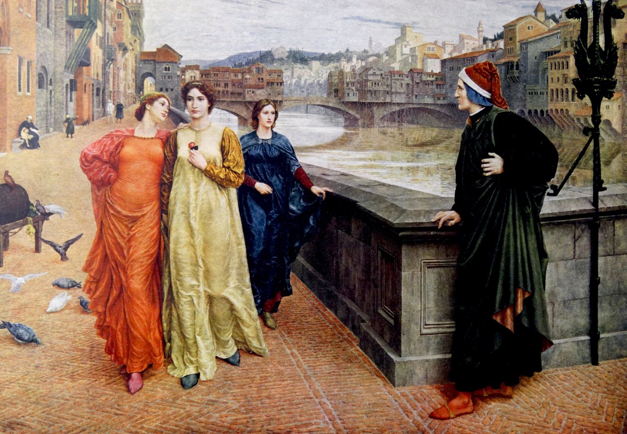 Encuentro de Dante Alighieri con su musa Beatrice Portinari en Florencia de Henry Holiday