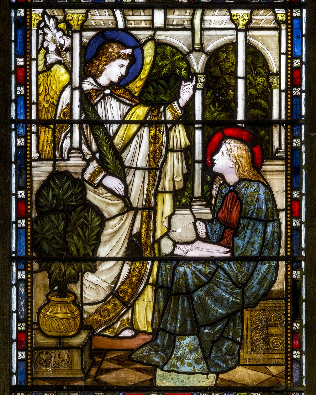 Kirkstall, St Stephen, Heaton Butler & Bayne, Henry Holiday, La Anunciación, c.1870 de Henry Holiday
