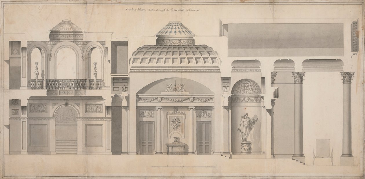 Carlton House, Pall Mall, Londres: Sección del pórtico, vestíbulo y tribuna de Henry Holland