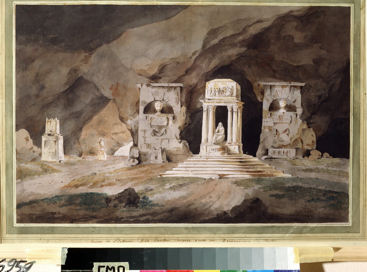 "Un cimetiere" (Antiguo cementerio) Decorado de teatro realizado a la acuarela por Henry Hudfield (18eme siecle) 1790 Teatro del Palacio del Museo Ostankino, Moscou de Henry Hudfield