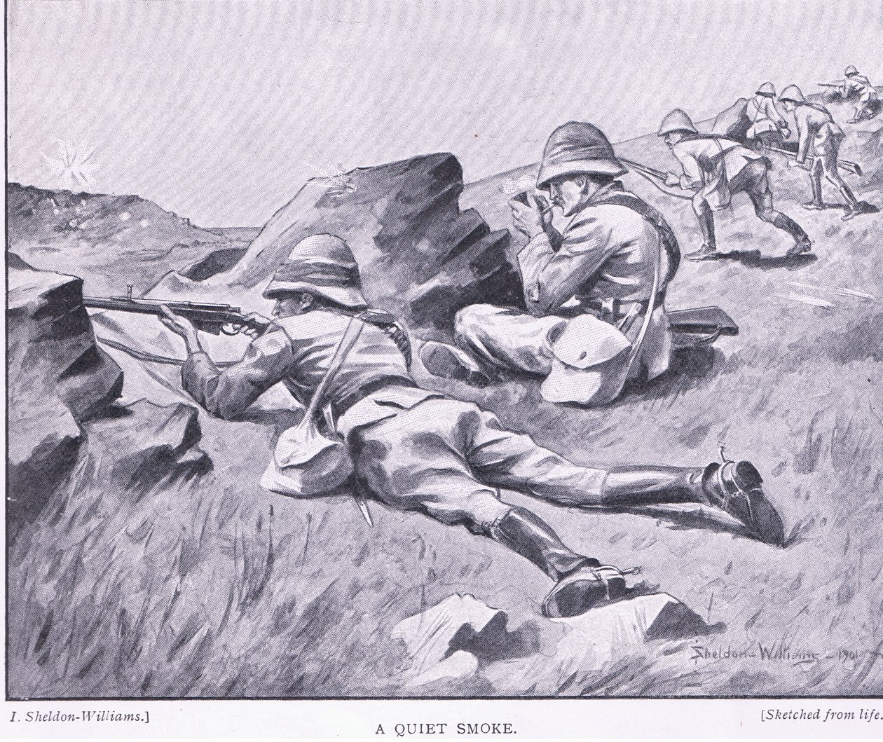 Un humo tranquilo, de Después de Pretoria: La Guerra de Guerrillas publicada por Harmsworth Bros Limited de Henry Inglis Jodrel Sheldon Williams