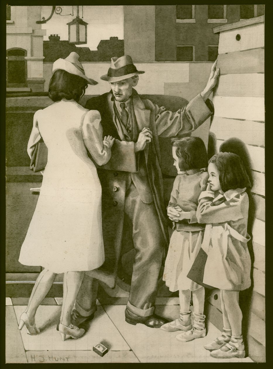 Un altercado, c.1935 (lavado sobre papel) de Henry J. Hunt