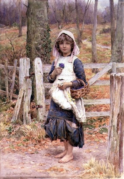 Niña sosteniendo una flor de Henry James Johnstone