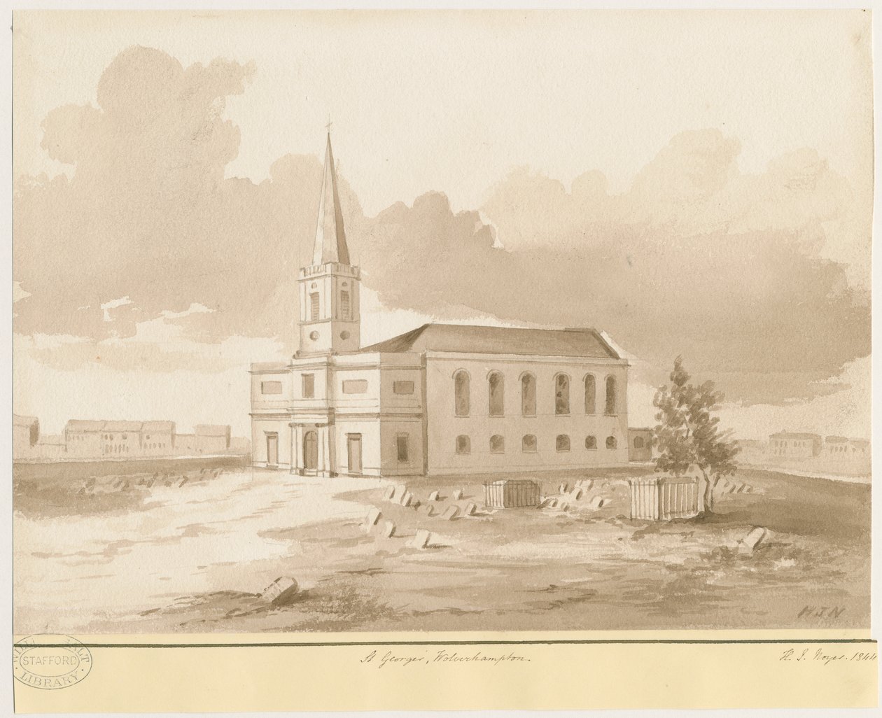 Wolverhampton - Iglesia de San Jorge: dibujo en sepia, 1844 de Henry James Noyes