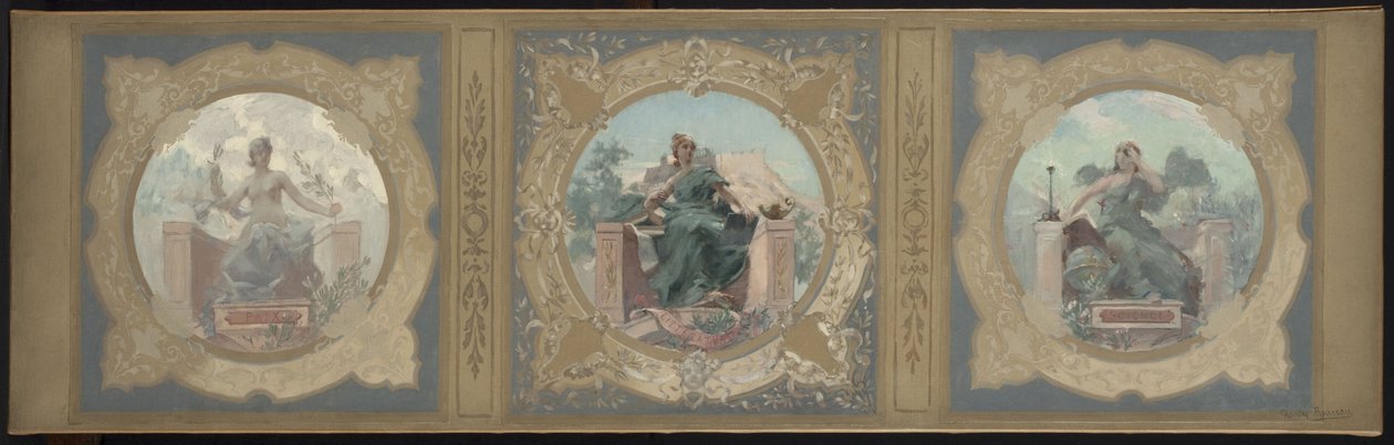 Boceto para la Galería Lobau del Ayuntamiento de París: Paz. Literatura. Ciencia, en 1890 (óleo sobre lienzo) de Henry Jean Louis Boureau