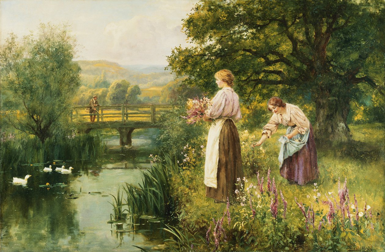 Recogiendo flores de primavera de Henry John Yeend King