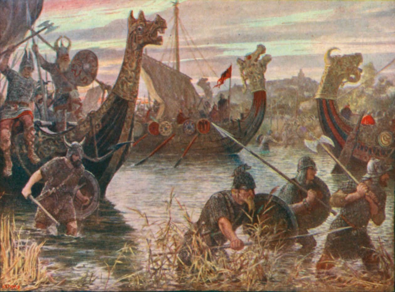 Una incursión danesa (litografía en color) de Henry Justice Ford