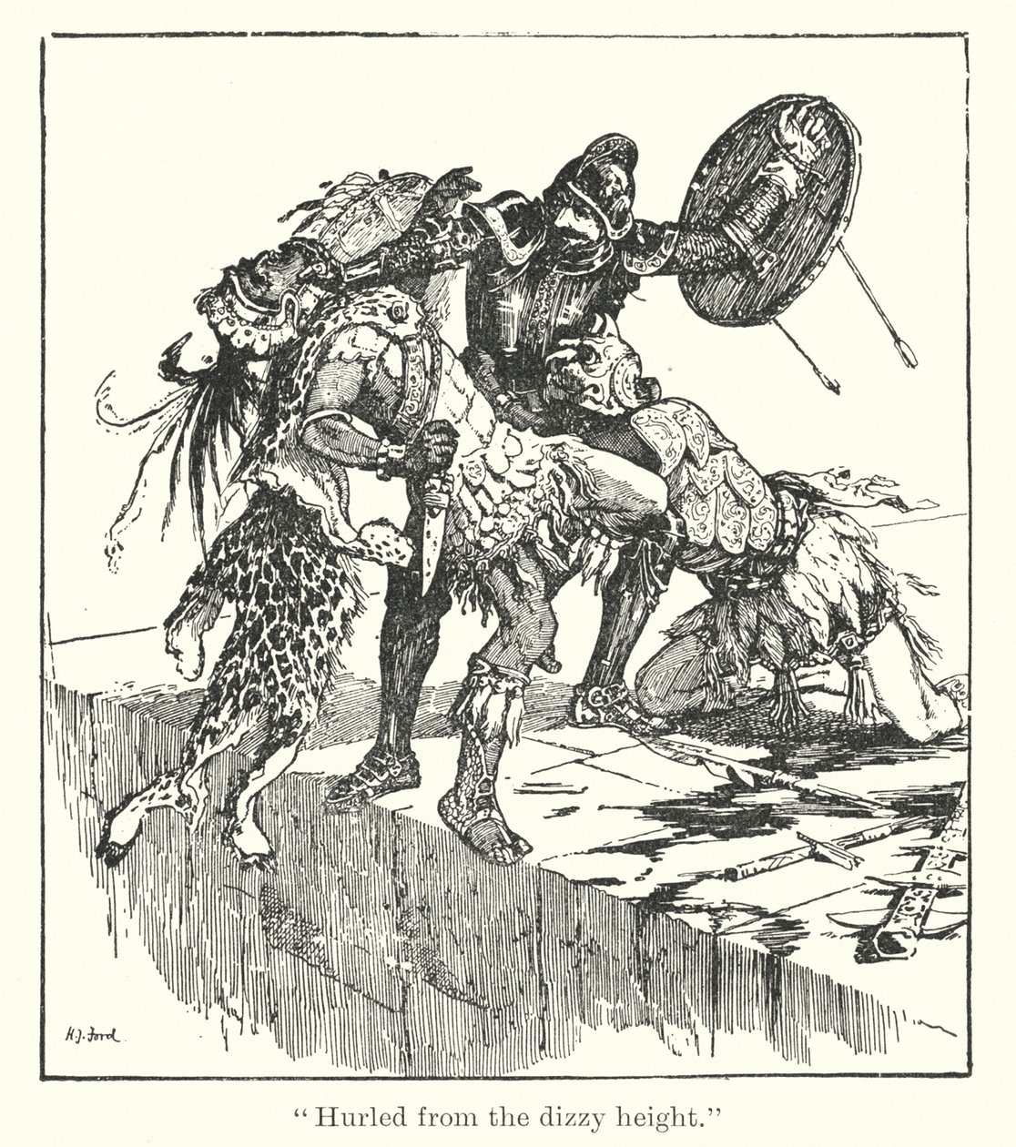 "Lanzado desde la vertiginosa altura" (grabado) de Henry Justice Ford