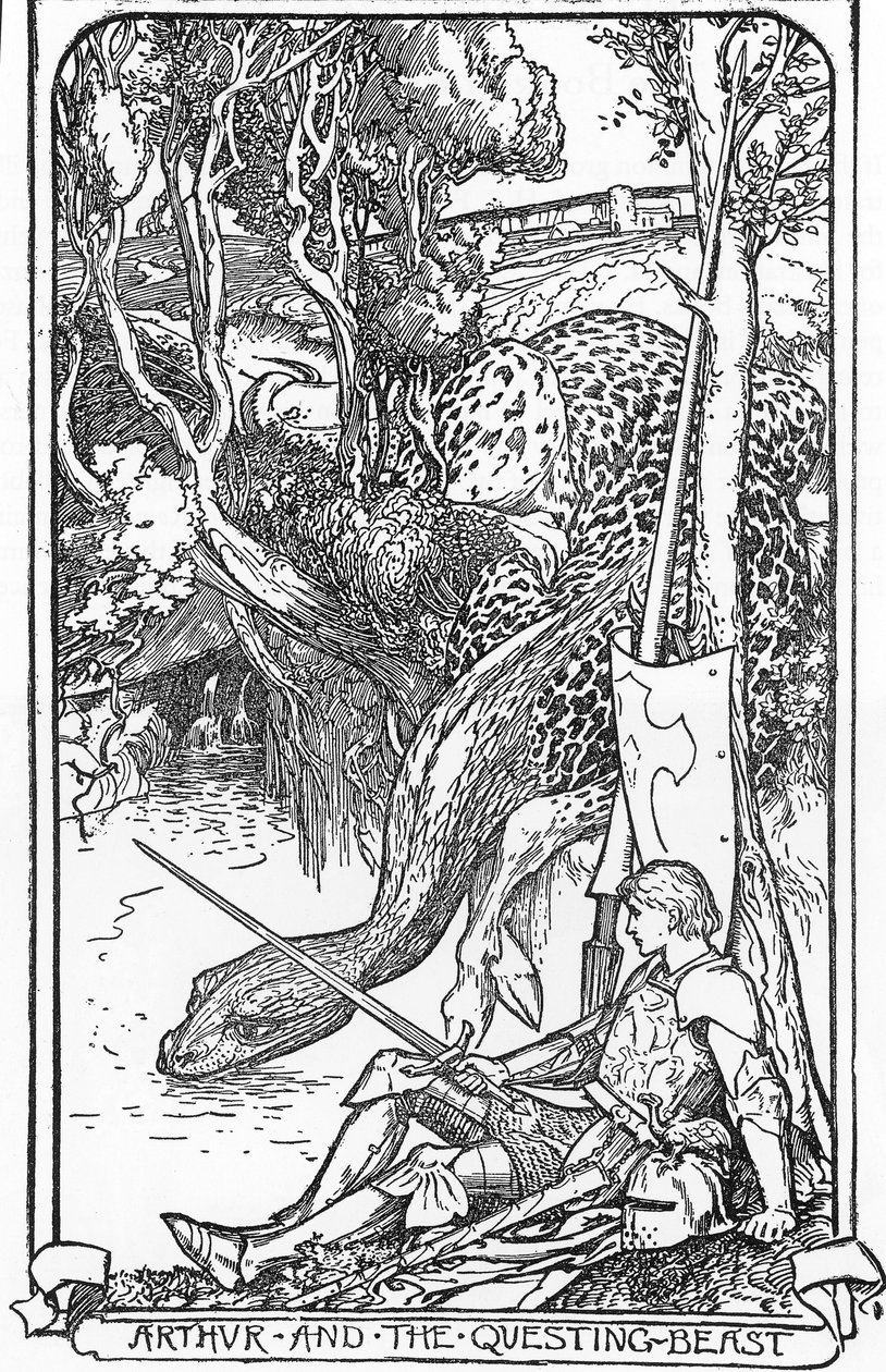 El rey Arturo y la bestia buscadora Ilustración de HJ Ford (1860-1940) de "The book of romance" 1902 Colección particular de Henry Justice Ford