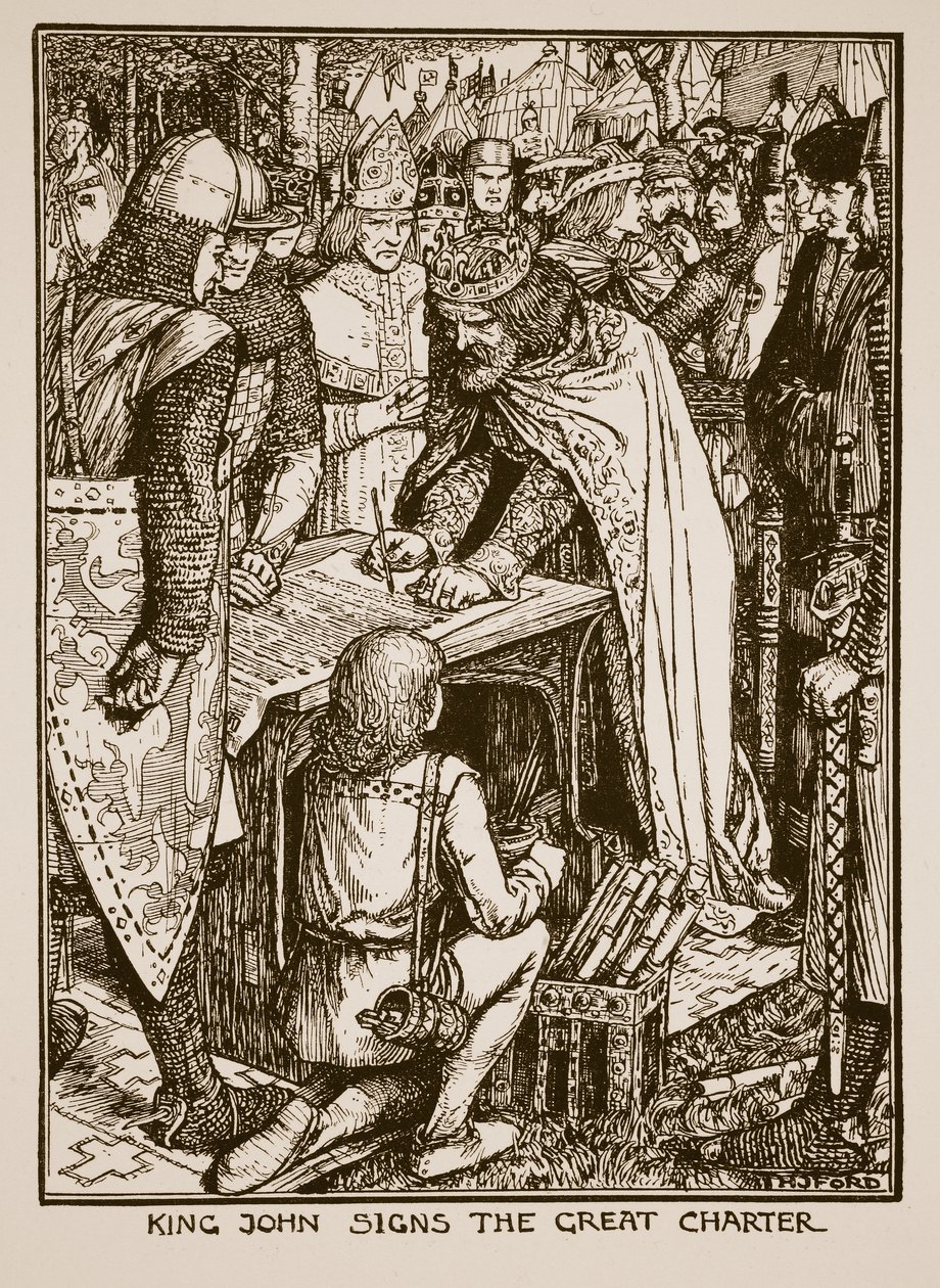 El Rey Juan firma la Gran Carta, ilustración de 