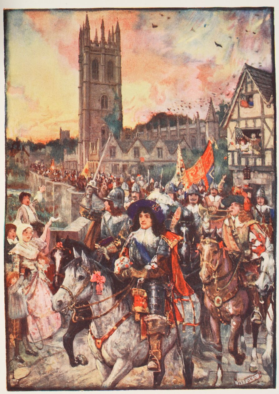 El príncipe Ruperto en Oxford, yendo a la batalla, ilustración de 
