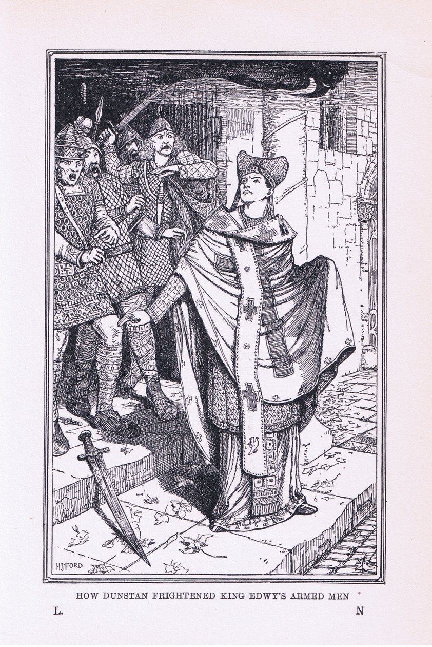San Dunstan asusta a los hombres armados del rey Edwys de Henry Justice Ford