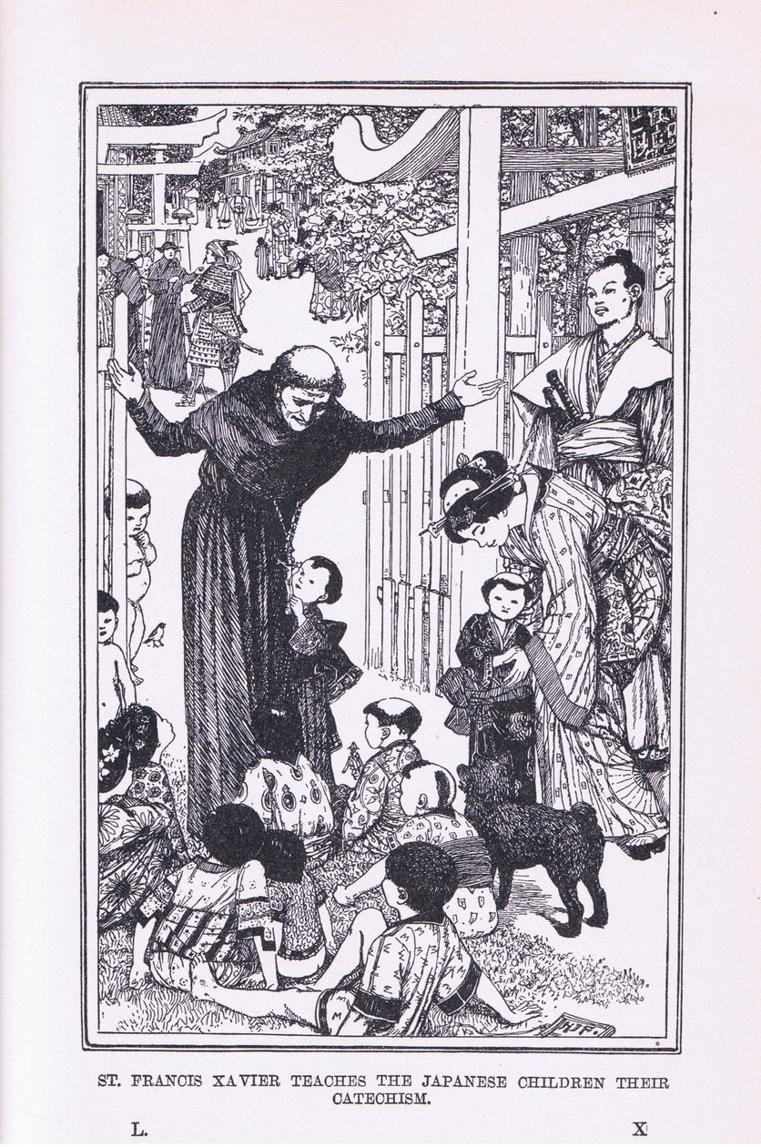 San Francisco Javier enseña el catecismo a los niños japoneses, 1912 de Henry Justice Ford