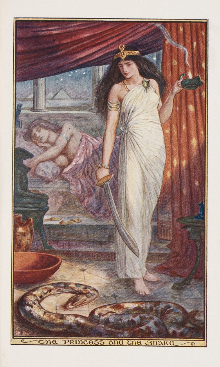 La Princesa y la Serpiente, ilustración de The Brown Fairy Book por Andrew Laing, 1904 de Henry Justice Ford