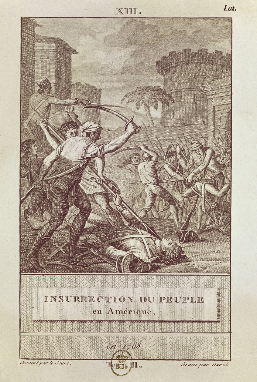 Insurrección del pueblo americano en 1768, grabado por David de Henry Le Jeune
