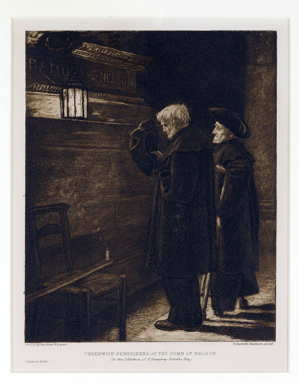Dos residentes del Hospital de Greenwich, recogidos de la tumba de Horatio Nelson (1758-1805) en la cripta de la Iglesia de San Pablo (Londres, Inglaterra). de Henry Macbeth Raeburn