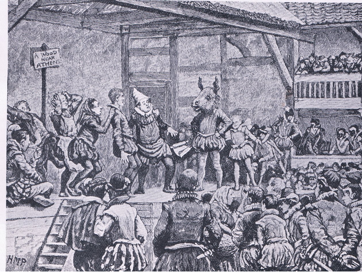 Sueño de una noche de verano como se representó en un teatro isabelino, de la Historia del Pueblo Británico de Cassell publicada por la Waverley Book Company, c.1950 de Henry Marriott Paget