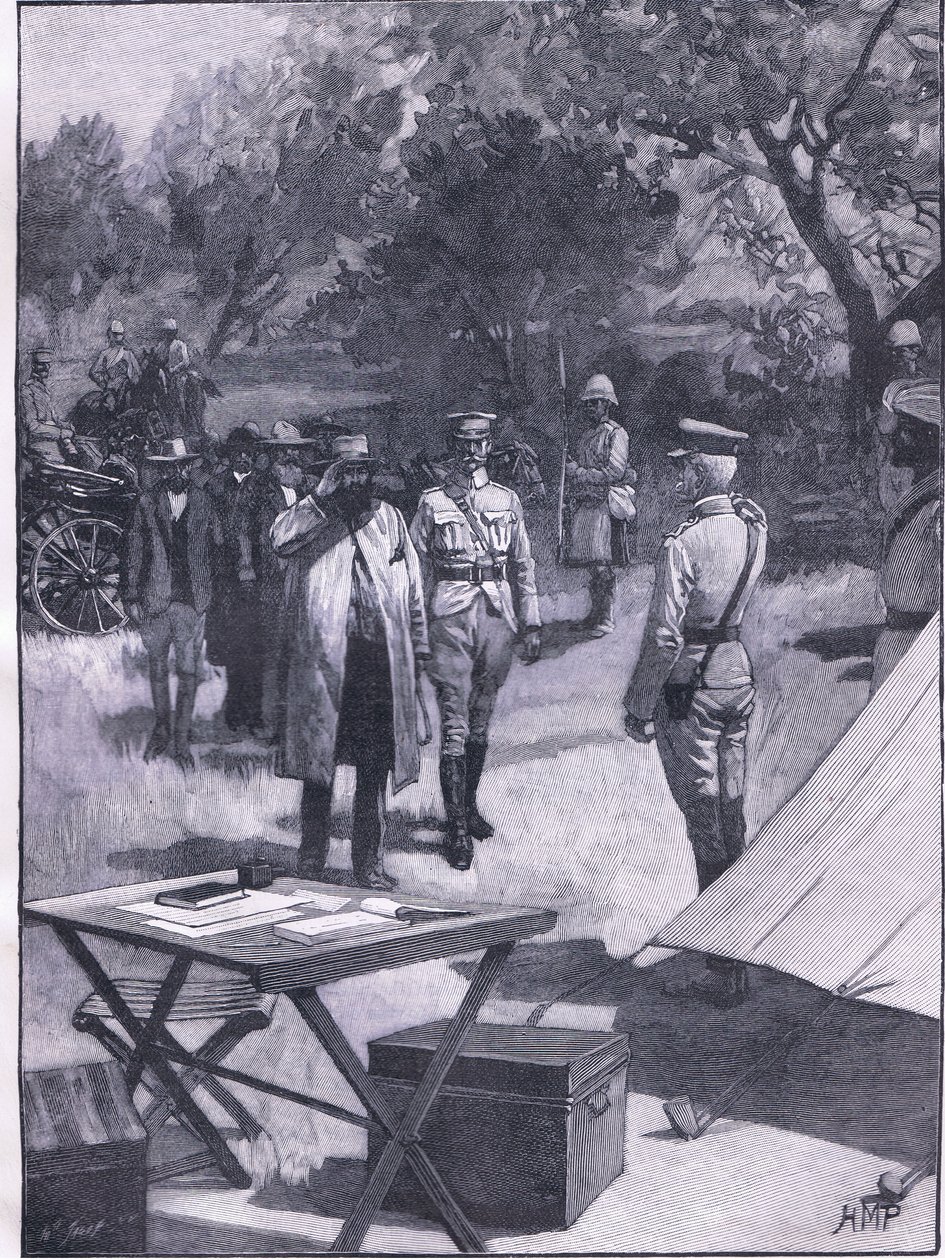 La rendición de Cronje, ilustración de la Historia de Inglaterra de Cassell, 1900s de Henry Marriott Paget