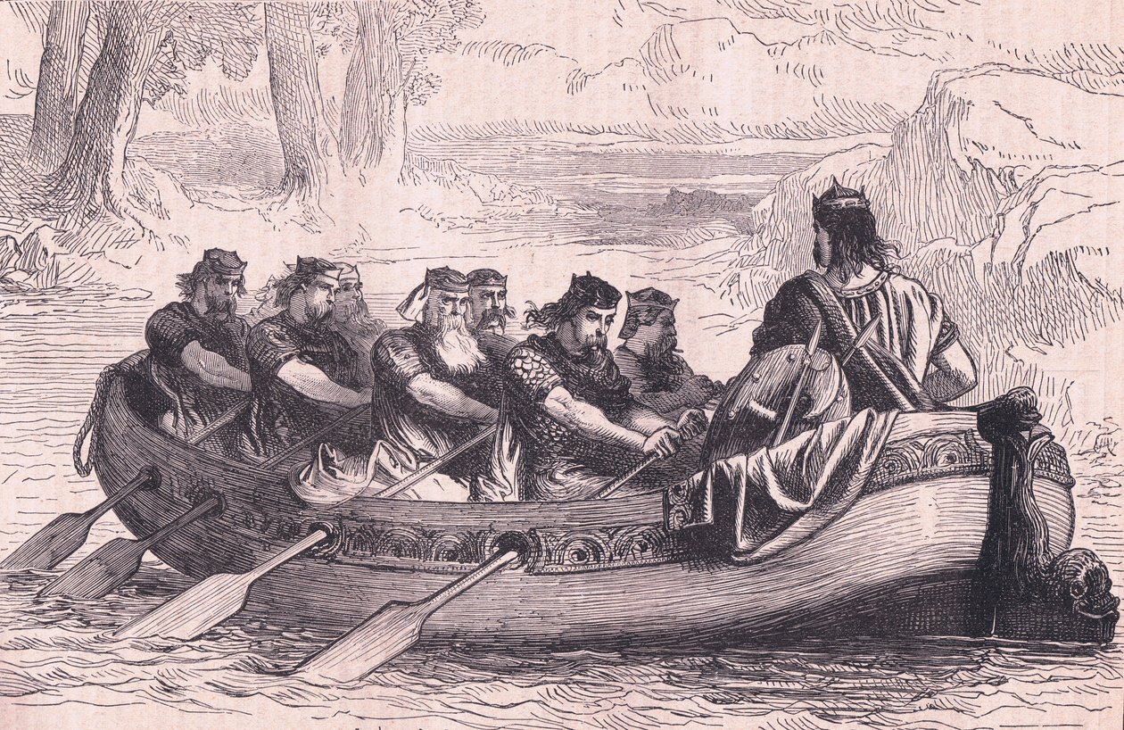 Edgar el Pacífico siendo remado por el Dee por ocho príncipes tributarios AD 956 de Henry Marriott Paget