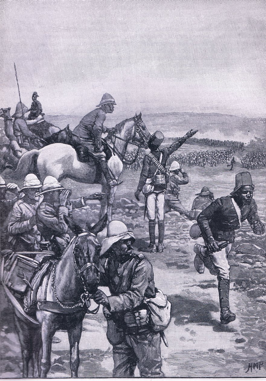 La batalla de Omdurman: La brigada de MacDonald repeliendo el ataque de los derviches, ilustración de la Historia de Inglaterra de Cassell, 1900s de Henry Marriott Paget