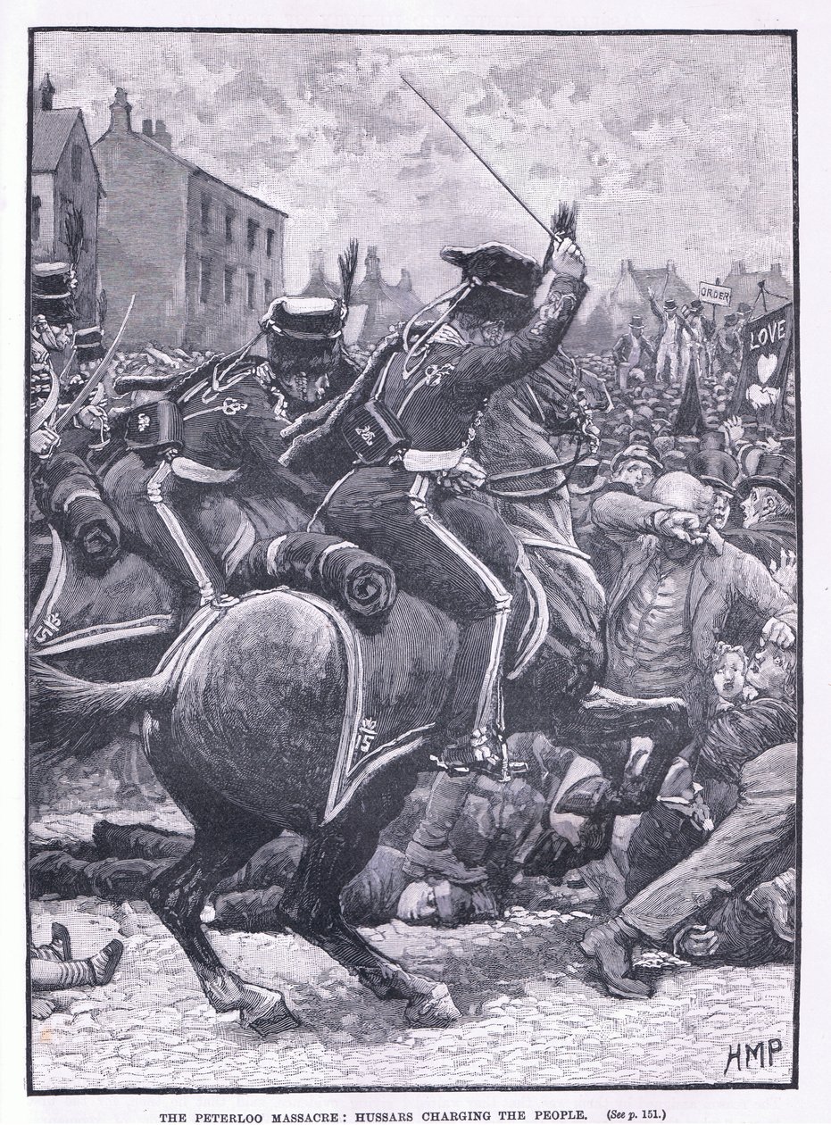 La masacre de Peterloo: Húsares cargando contra el pueblo AD 1819 de Henry Marriott Paget